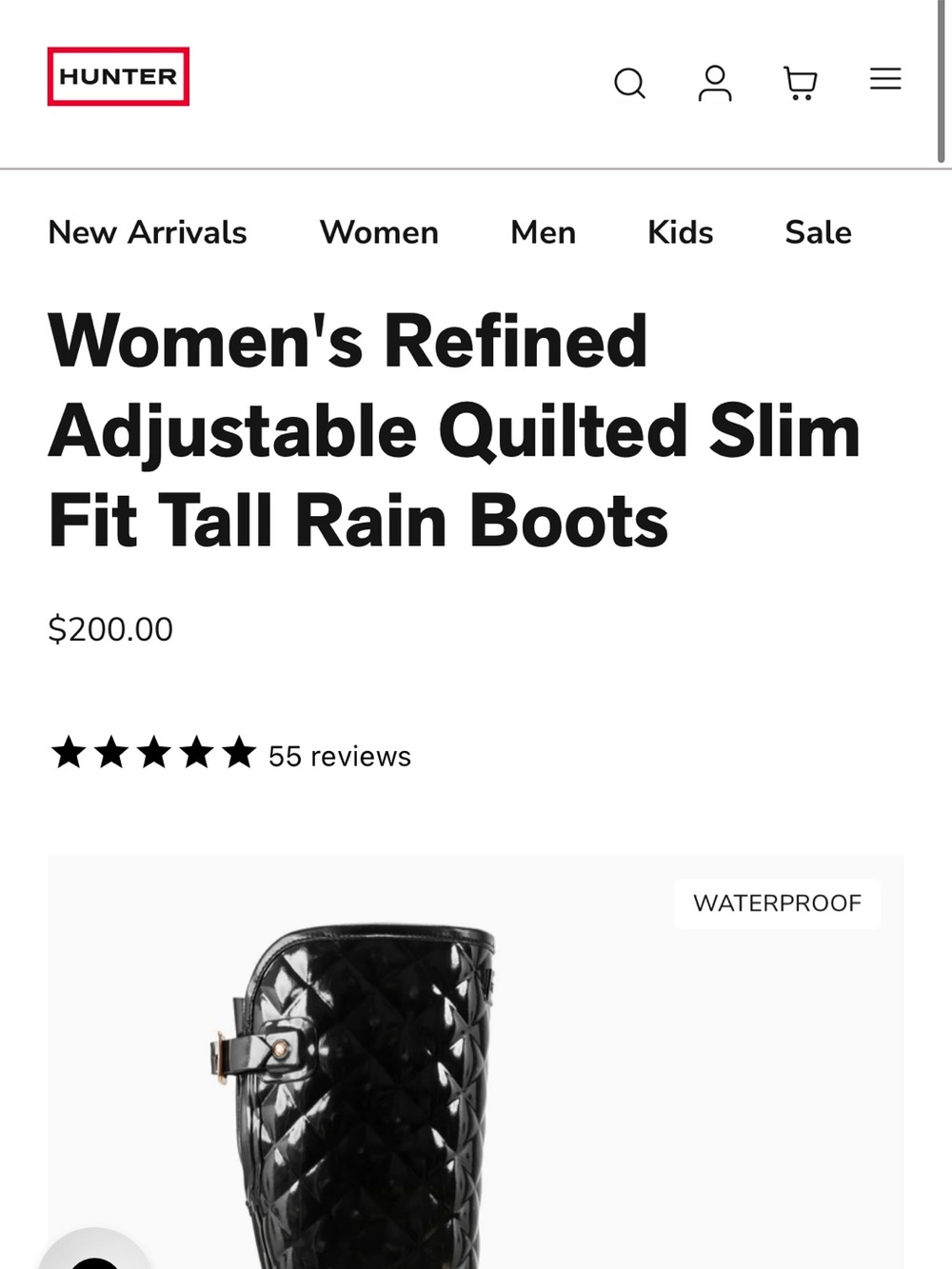 Hunter Women’s Refined Adjustable Quilted Slim Fit Tall Rain Boots in Black - Picture 4 of 6